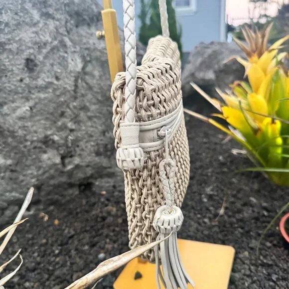 Jay Herbert by Sharif Woven Leather Crossbody Bag with Tassel – Beige/Ivory - Picture 3 of 15